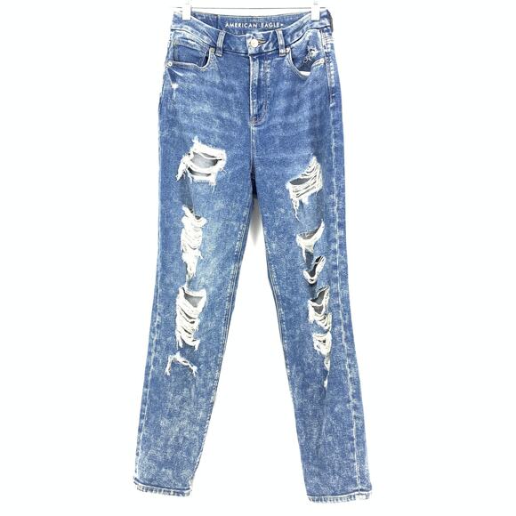 American Eagle Jeans Women's Size 2 Curvy Mom Jeans Distressed Washed Blue - Picture 1 of 6